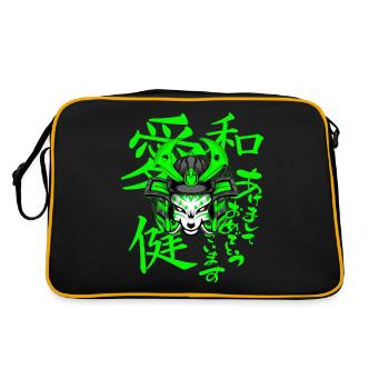 Kitsun Vaporwave Japanische Kami Vaporwave Kitsune - Retro Tasche - Schwarz/Gold - Hinten