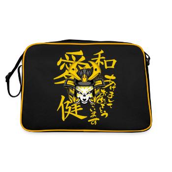 Kitsun Vaporwave Japanische Kami Vaporwave Kitsune - Retro Tasche - Schwarz/Gold - Hinten