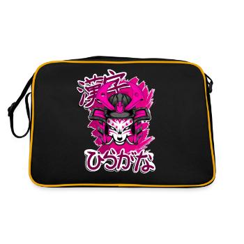 Kitsun Vaporwave Japanische Kami Vaporwave Kitsune - Retro Tasche - Schwarz/Gold - Hinten
