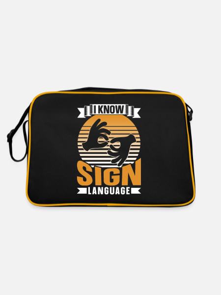 Ich Kann Gebärdensprache Awareness Gebärden Gestik - Retro Tasche - Schwarz/Gold - Hinten