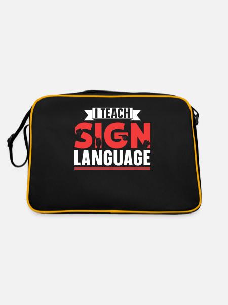 Ich Unterrichte Gebärdensprache Gebärden Awareness - Retro Tasche - Schwarz/Gold - Hinten