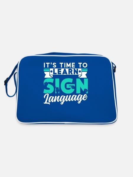 It's time to learn sign language Sign language - Retro Bag - blue/white - Back