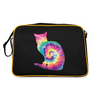 Tie Dye Katze - Retro Tasche - Schwarz/Gold - Hinten