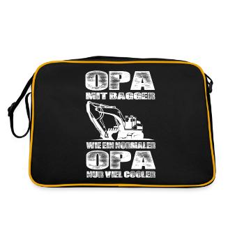 Opa Mit Bagger Wie Ein Normaler Opa Nur Cooler - Retro Tasche - Schwarz/Gold - Hinten