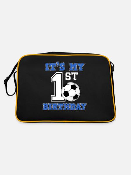 Fußballspieler 1. Geburtstag Fußball Sporttrainer - Retro Tasche - Schwarz/Gold - Hinten