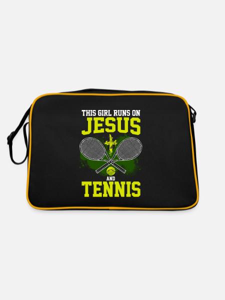 THIS GIRL RUNS ON JESUS AND TENNIS - Retro Tasche - Schwarz/Gold - Hinten