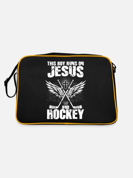 THIS BOY RUNS ON JESUS AND HOCKEY - Retro Tasche - Schwarz/Gold - Hinten