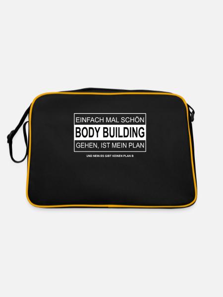 Einfach mal schön zum BODY BUILDING gehen - Retro Tasche - Schwarz/Gold - Hinten