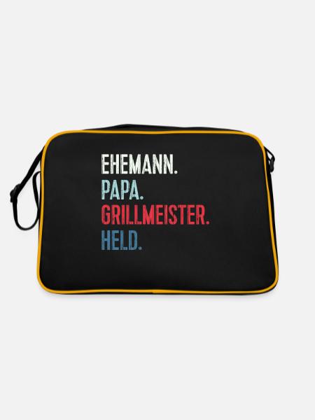 Bester Ehemann Papa Grillmeister Held - Retro Tasche - Schwarz/Gold - Hinten