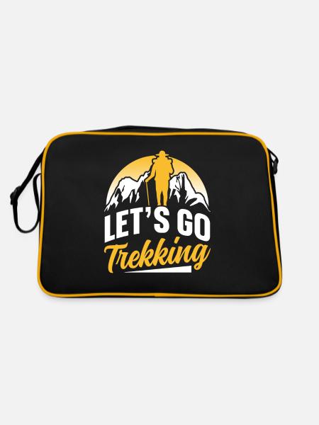 Los Geht's Zum Trekking Wandern Liebhaber Wanderer - Retro Tasche - Schwarz/Gold - Hinten