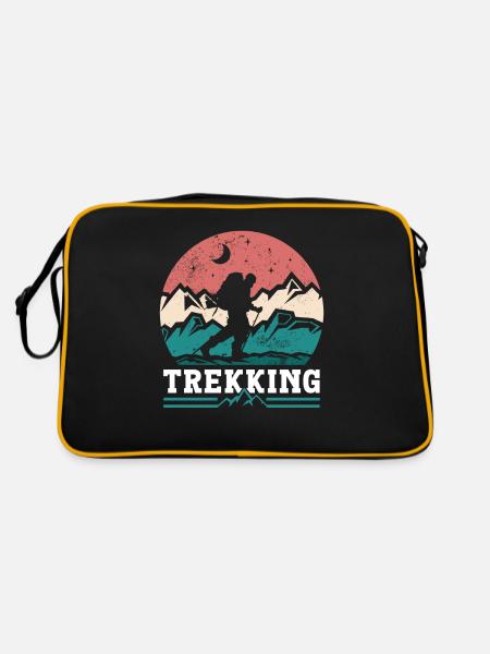 Trekking Wanderung Wanderer Wandern Liebhaber - Retro Tasche - Schwarz/Gold - Hinten