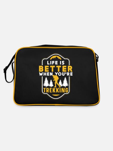 Das Leben Ist Besser Wenn Du Wanderst Trekking - Retro Tasche - Schwarz/Gold - Hinten