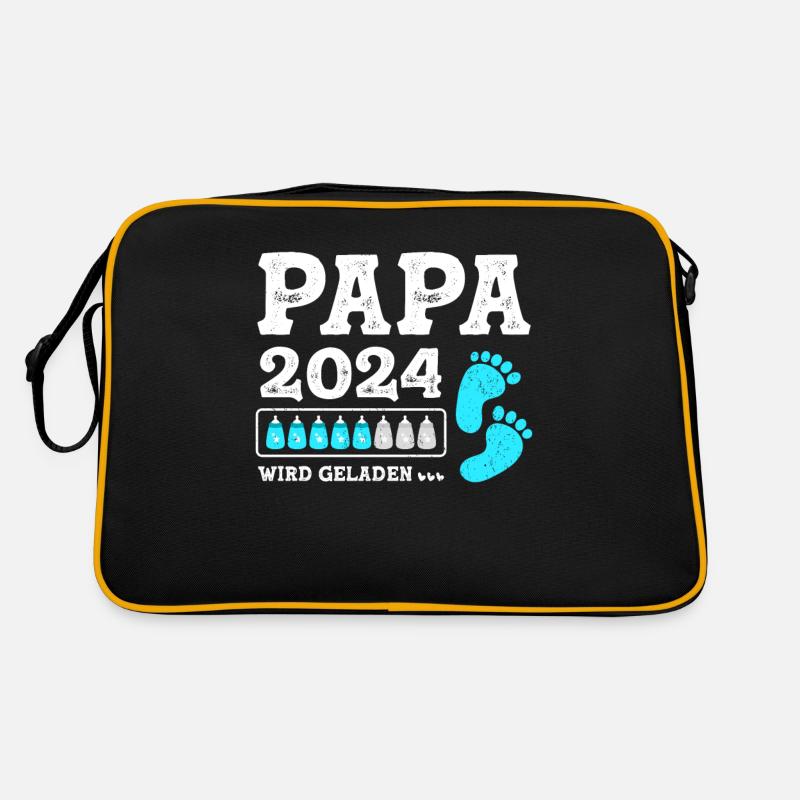 Vater 2024 Werdender Papa Loading 2024 - Retro Tasche - Schwarz/Gold