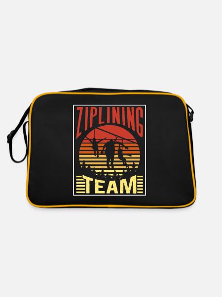 Ziplining Team Seilrutsche Zipline Sport Sprüche - Retro Tasche - Schwarz/Gold - Hinten