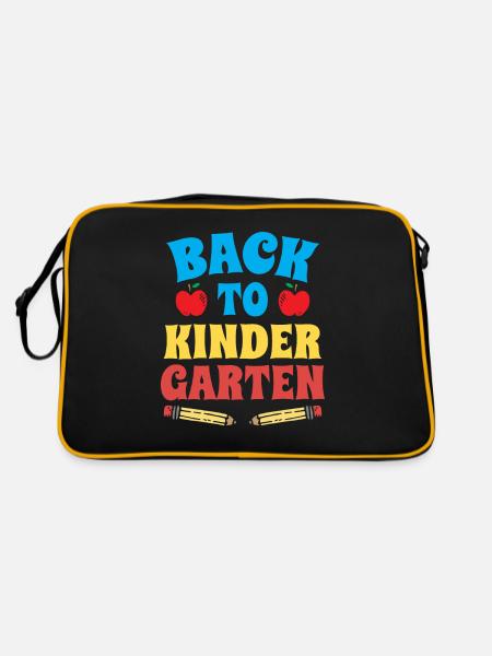 Zurück Zum Kindergarten Süß Sprüche Kinder Humor - Retro Tasche - Schwarz/Gold - Hinten