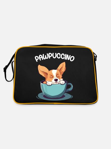 Pawpuccino Puppucino Chien dans la tasse de café Corgi - Sac Retro - noir/or - Dos