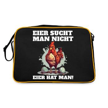 Eier sucht man nicht Eier hat man Hahn Ostern - Retro Tasche - Schwarz/Gold - Hinten