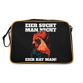 Eier sucht man nicht Eier hat man Hahn Ostern - Retro Tasche - Schwarz/Gold - Hinten