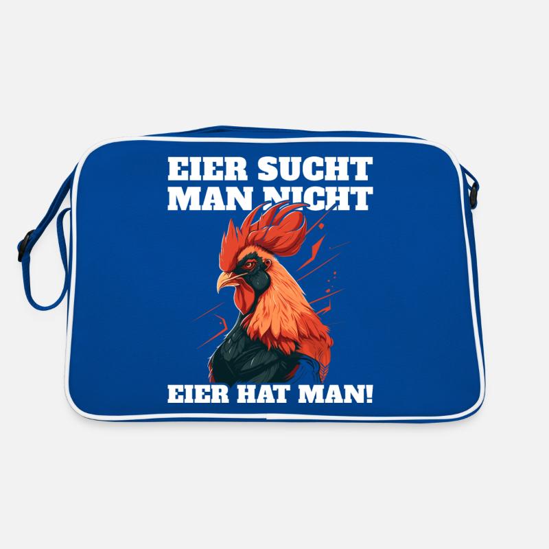Eier sucht man nicht Eier hat man Hahn Ostern Retro Tasche