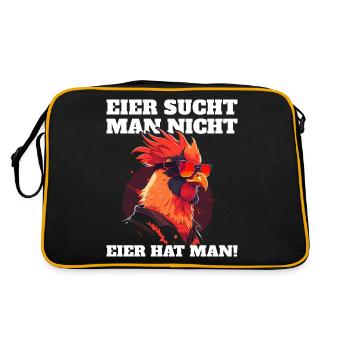 Eier sucht man nicht Eier hat man Hahn Ostern - Retro Tasche - Schwarz/Gold - Hinten