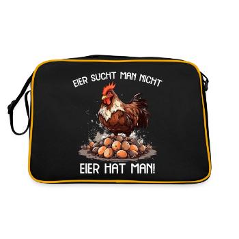 Eier sucht man nicht Eier hat man Hahn Ostern - Retro Tasche - Schwarz/Gold - Hinten