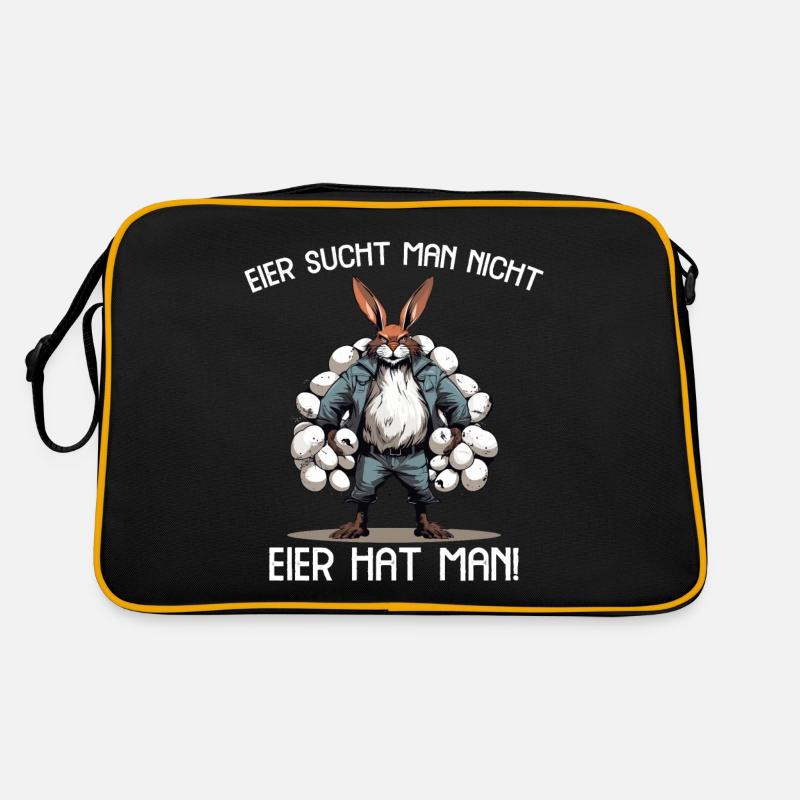 Eier sucht man nicht Eier hat man Hase Ostern - Retro Tasche - Schwarz/Gold