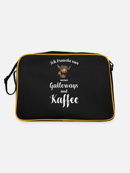 Galloway Rind I Schottland Rinderzucht für - Retro Tasche - Schwarz/Gold - Hinten