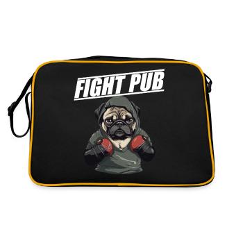 Fight Pub Mops mit Boxhandschuhen - Retro Tasche - Schwarz/Gold - Hinten