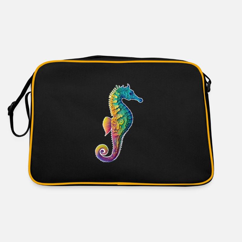 Buntes Seepferdchen - Unterwasser - Tauchen - Aqua - Retro Tasche - Schwarz/Gold