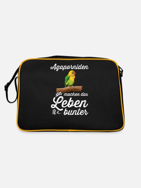Agaporniden I Unzertrennliche Motiv für Vogel - Retro Tasche - Schwarz/Gold - Hinten