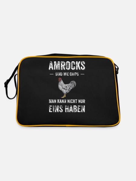 Amrock Huhn I Chicken Geflügel Motiv für - Retro Tasche - Schwarz/Gold - Hinten