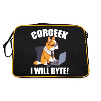 Corgi with glasses I Will Byte computer geek Corgeek - Retro Bag - black/gold - Back