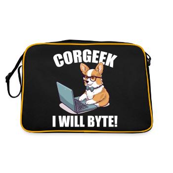Corgi with glasses I Will Byte computer geek Corgeek - Retro Bag - black/gold - Back
