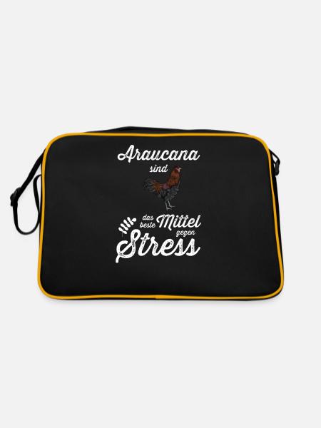 Araucana Hühner I Hühnerrasse Huhn Motiv für - Retro Tasche - Schwarz/Gold - Hinten