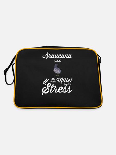 Araucana Hühner I Hühnerrasse Huhn Motiv für - Retro Tasche - Schwarz/Gold - Hinten