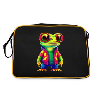 Gamer's Perfect Illustration - Cute Colorful Gekko - Retro Tasche - Schwarz/Gold - Hinten