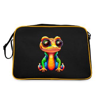 Gamer's Perfect Illustration - Cute Colorful Gekko - Retro Tasche - Schwarz/Gold - Hinten