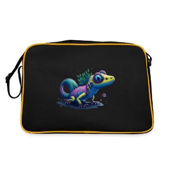 Gamer's Perfect Illustration - Cute Colorful Gekko - Retro Tasche - Schwarz/Gold - Hinten