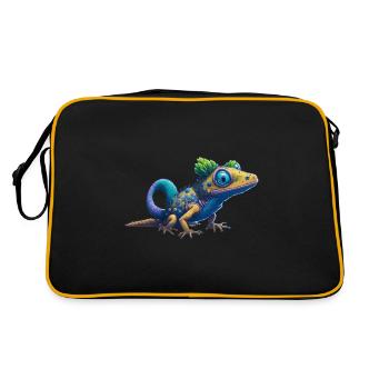 Gamer's Perfect Illustration - Cute Colorful Gekko - Retro Tasche - Schwarz/Gold - Hinten