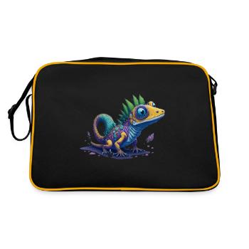 Gamer's Perfect Illustration - Cute Colorful Gekko - Retro Tasche - Schwarz/Gold - Hinten