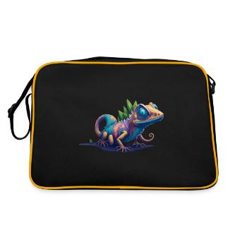 Gamer's Perfect Illustration - Cute Colorful Gekko - Retro Tasche - Schwarz/Gold - Hinten