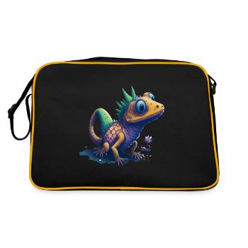 Gamer's Perfect Illustration - Cute Colorful Gekko - Retro Tasche - Schwarz/Gold - Hinten