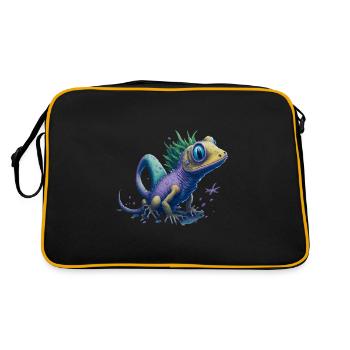 Gamer's Perfect Illustration - Cute Colorful Gekko - Retro Tasche - Schwarz/Gold - Hinten