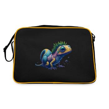 Gamer's Perfect Illustration - Cute Colorful Gekko - Retro Tasche - Schwarz/Gold - Hinten