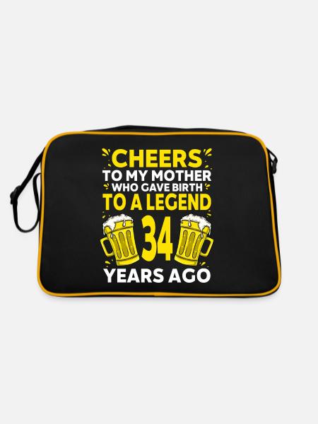 Men Beer Birthday Funny 34 Year Old Beer Lover - Retro Bag - black/gold - Back