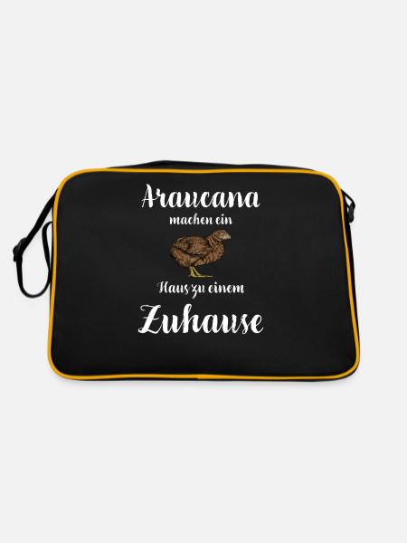 Araucana Hühner I Hühnerrasse Huhn Motiv für - Retro Tasche - Schwarz/Gold - Hinten
