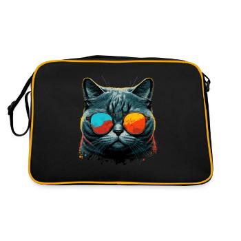 Coole Katze mit Sonnenbrille - Retro Tasche - Schwarz/Gold - Hinten