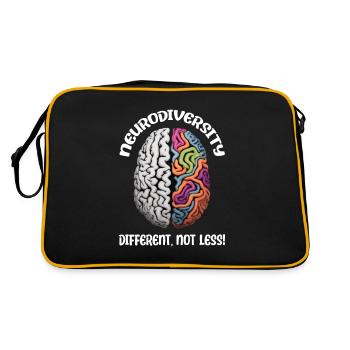 "Different, Not Less" Neurodiversity - Retro Tasche - Schwarz/Gold - Hinten