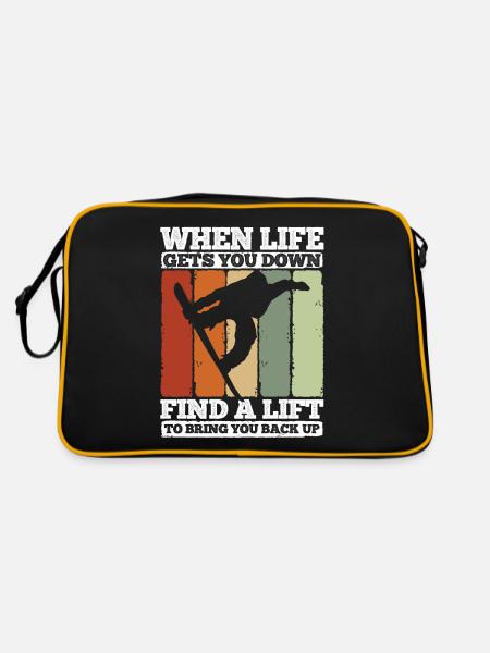 Snowboard Spruch für Snowboarder - Retro Tasche - Schwarz/Gold - Hinten