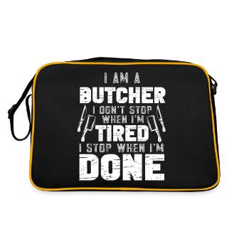 Metzger Fleischer Sprücher I Metzgerei - Retro Tasche - Schwarz/Gold - Hinten